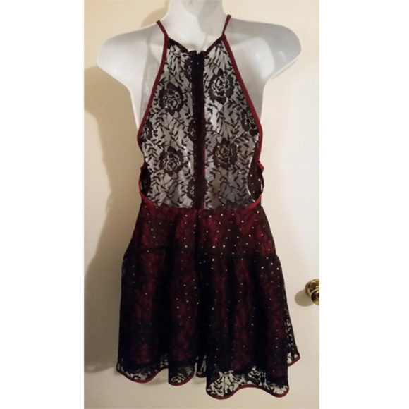 Free people ruby red halter dress mini runs 4-6 cocktail evening party night out - Picture 5 of 8
